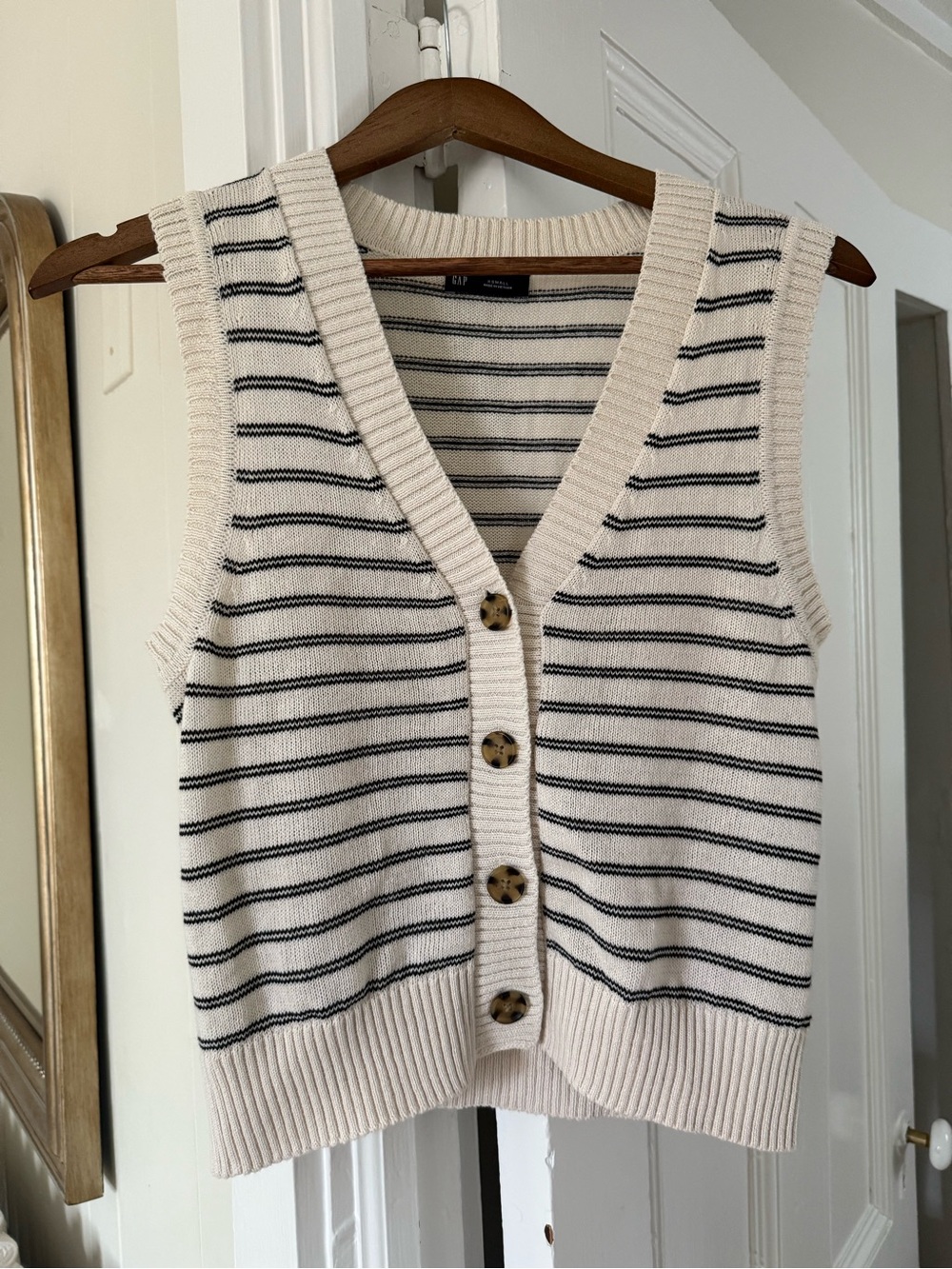 GAP Beige and Black Striped Knit Sweater
